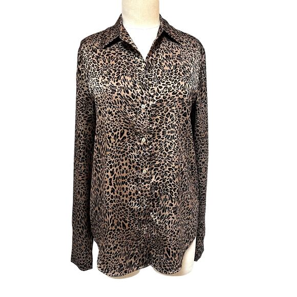 Guess by Marciano Leopard Animal Print Silky Button-up Blouse Small - Picture 1 of 9